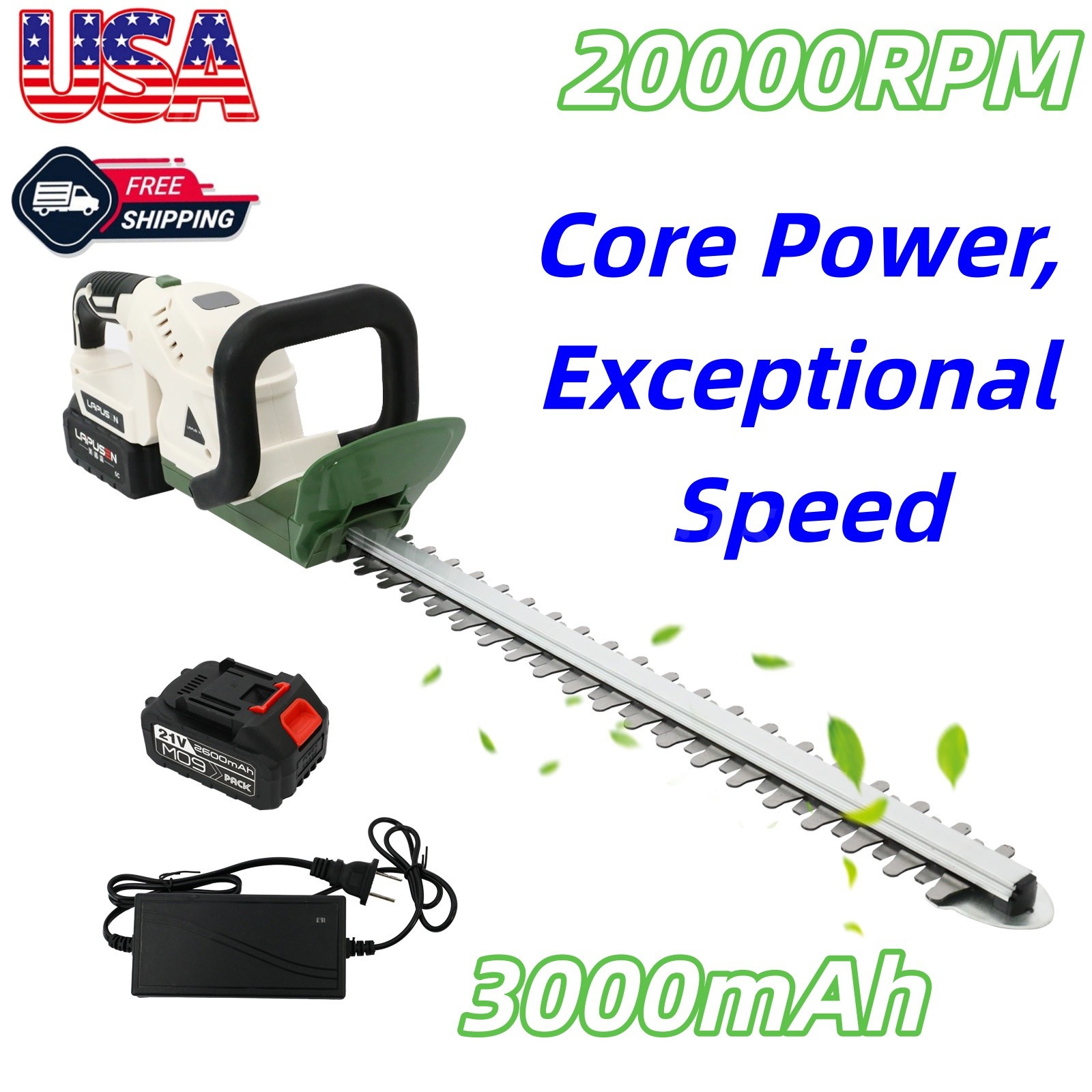 21V Cordless Rotary Trimmer, 20IN Electric Hedge Trimmer with Dual-Action Blade