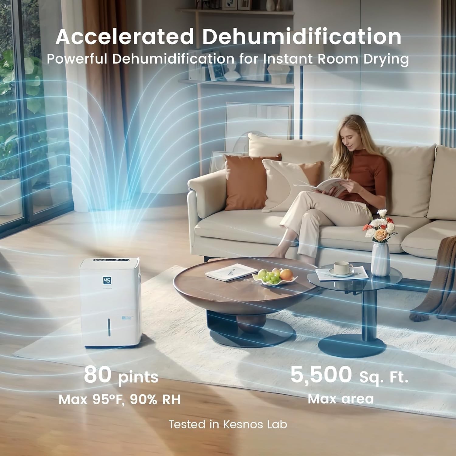 80 Pints Dehumidifier for Basement with Drain Hose, Energy Star , Front LED D…
