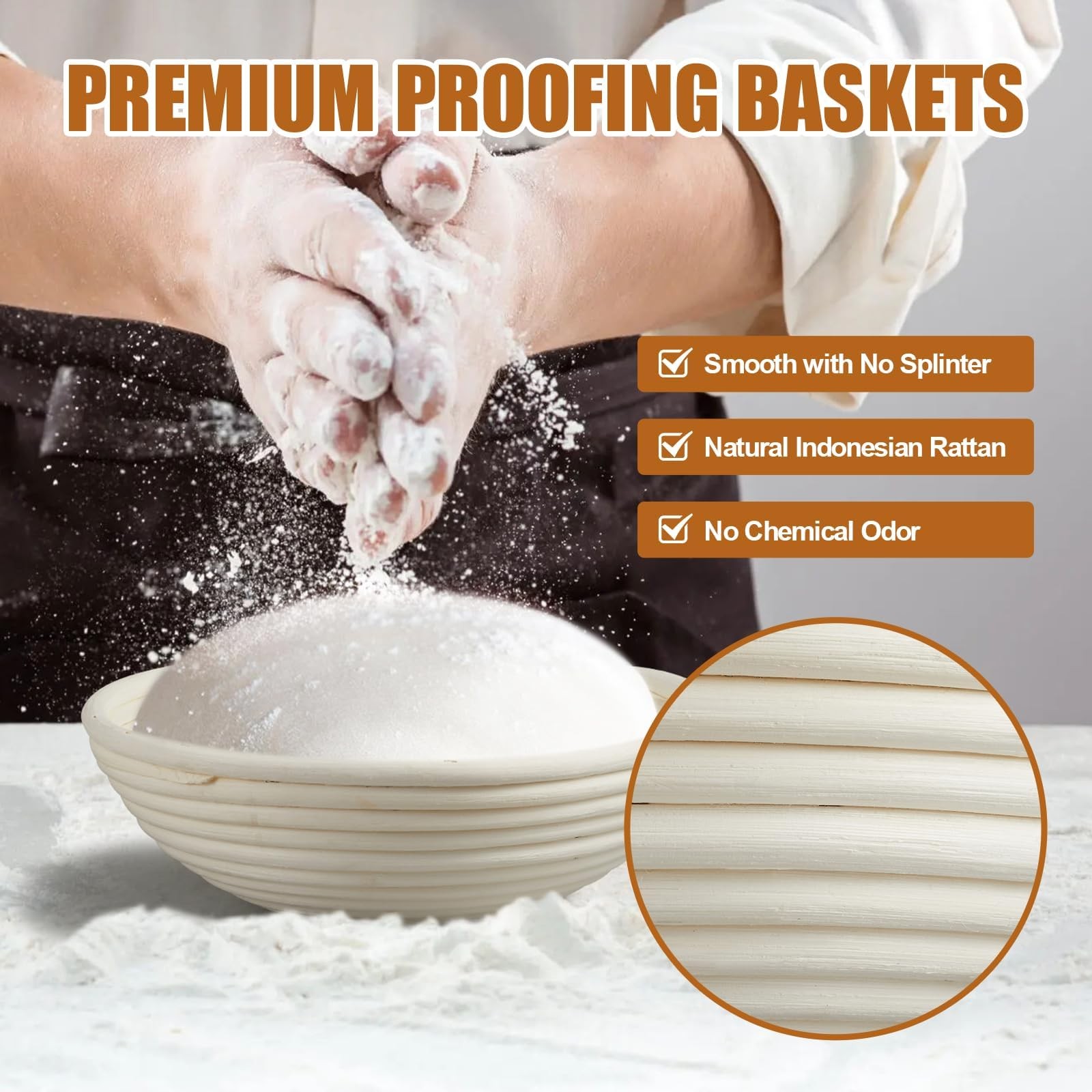 Dimpola Banneton Bread Proofing Basket 9 inch Banneton Basket Set of 2 Sourdough