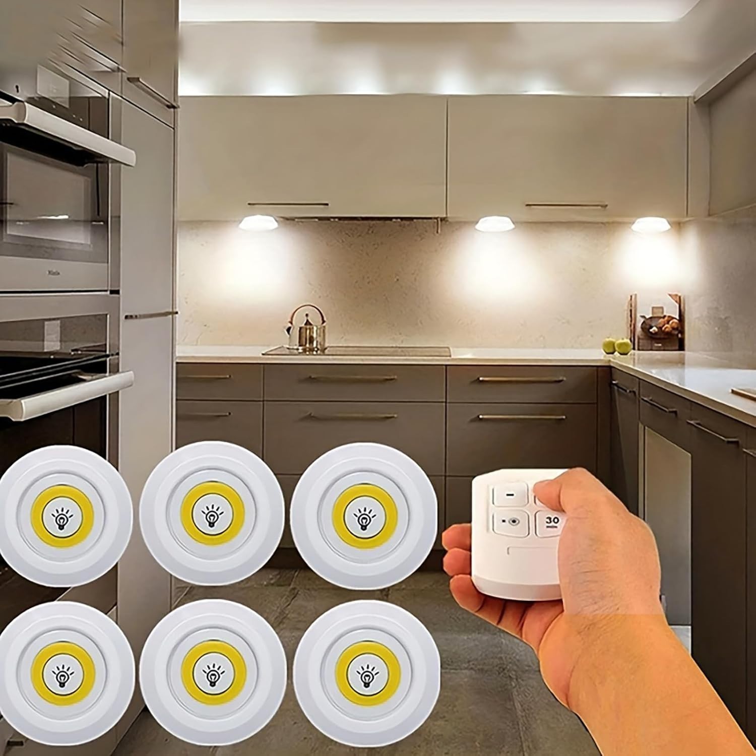 3x LED Wireless Puck Lamps Closet Under Cabinet Lighting With Remote Control US