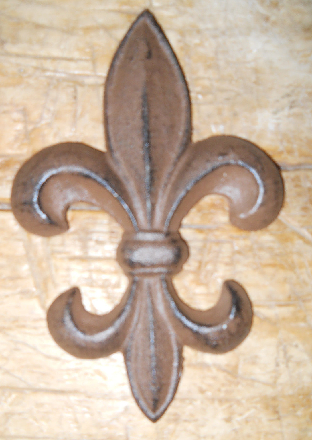 5 Cast Iron Antique Style Rustic Fleur De Lis Wall Decor BROWN Finish 7 INCH