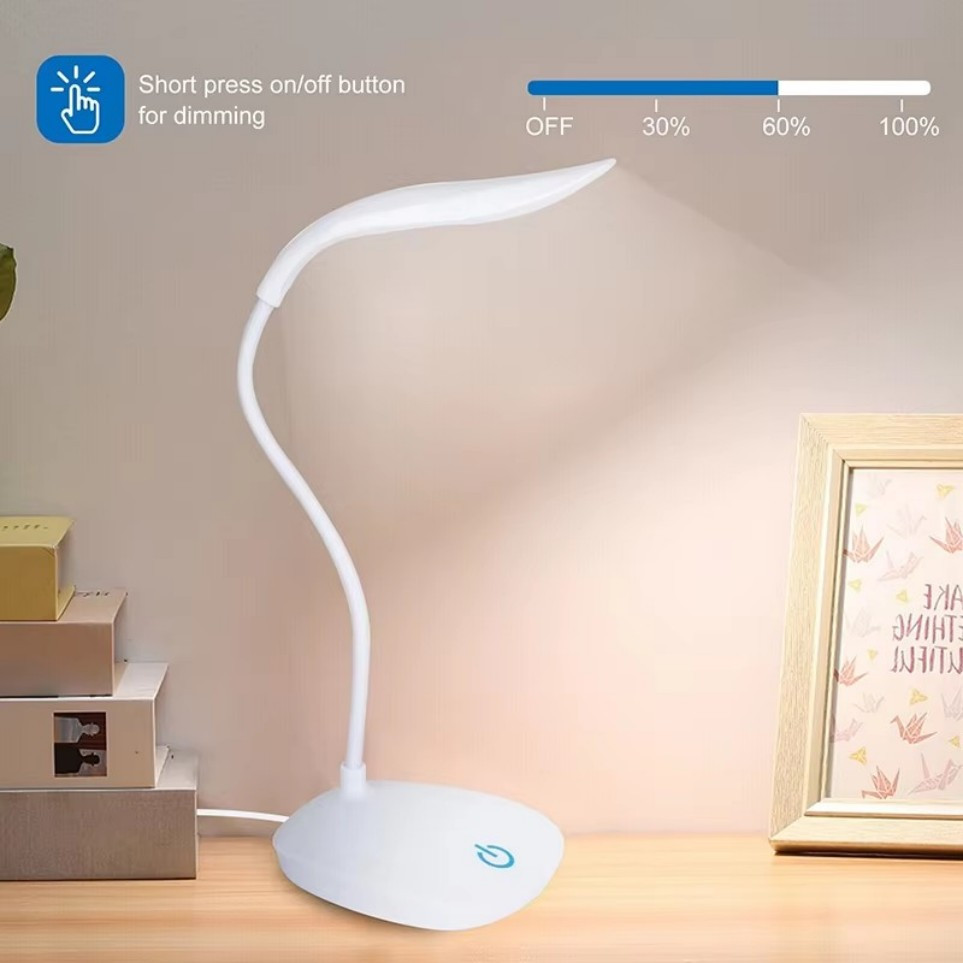 USB LED Desk Light Dimmable Bedside Reading Lamp Rechargeable Touch Control -&#