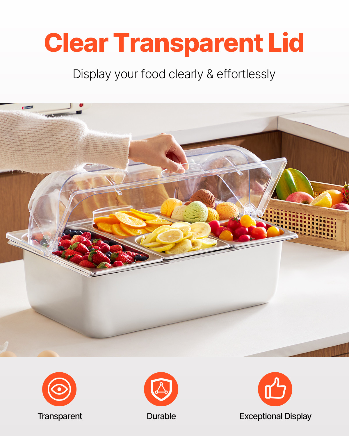 VEVOR Countertop Food Serving Display Container 5 Pan Condiment Dispenser