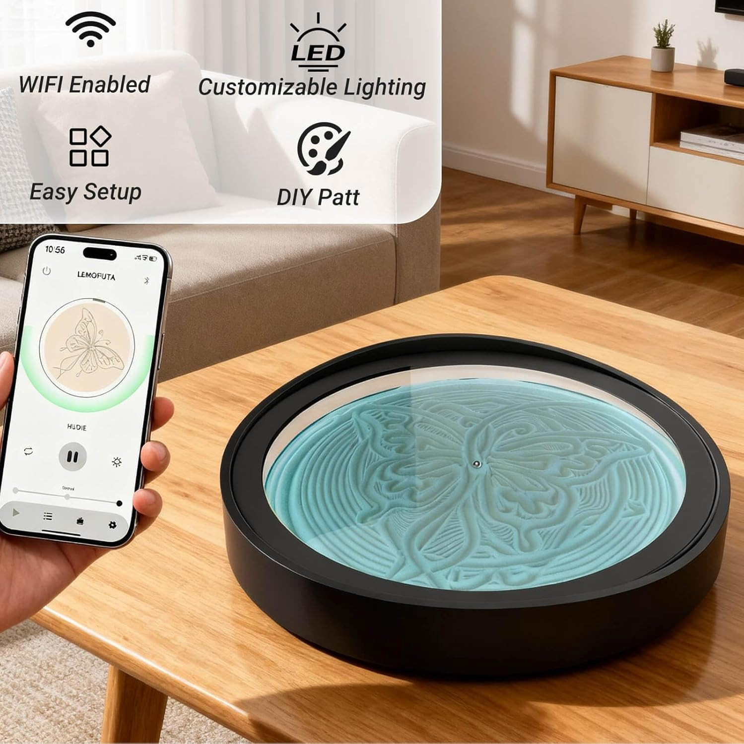 20″ Automatic Drift Sandscape – Zen Sand Art Display with App Control, DIY Custo