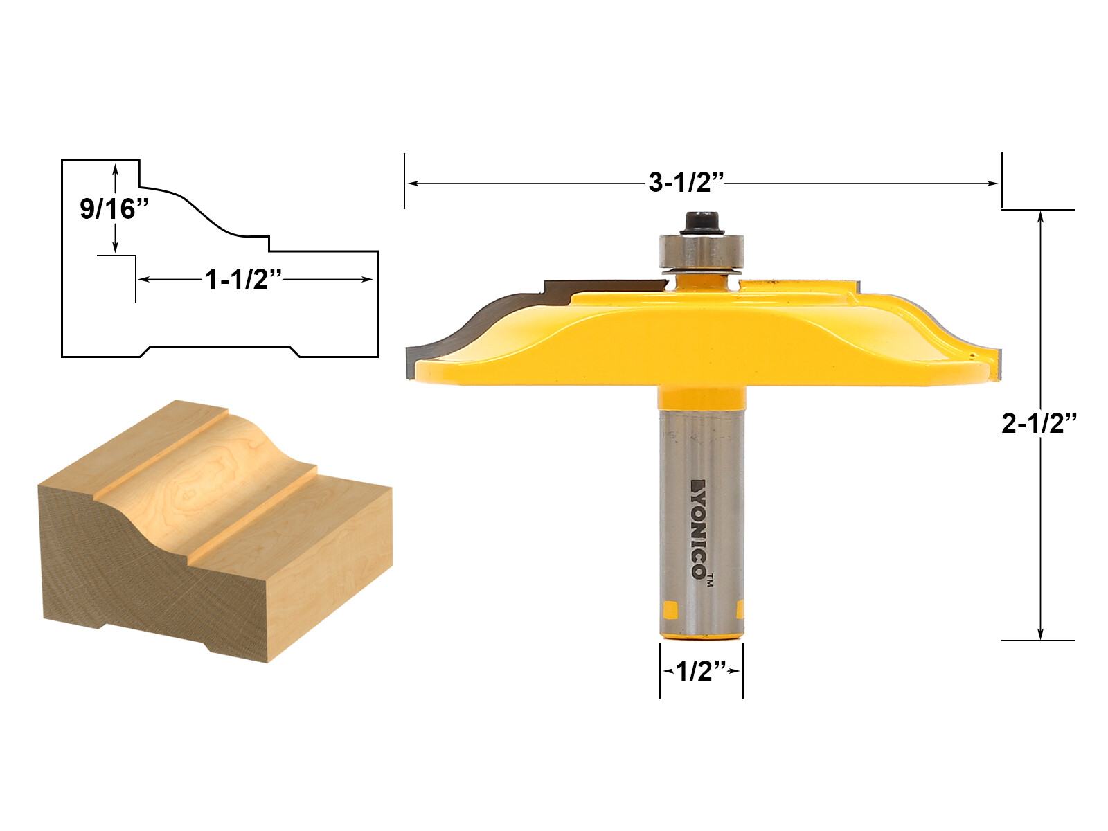 3-1/2″ Dia. Brick Mold Exterior Casing Router Bit – 1/2″ Shank – Yonico 12139