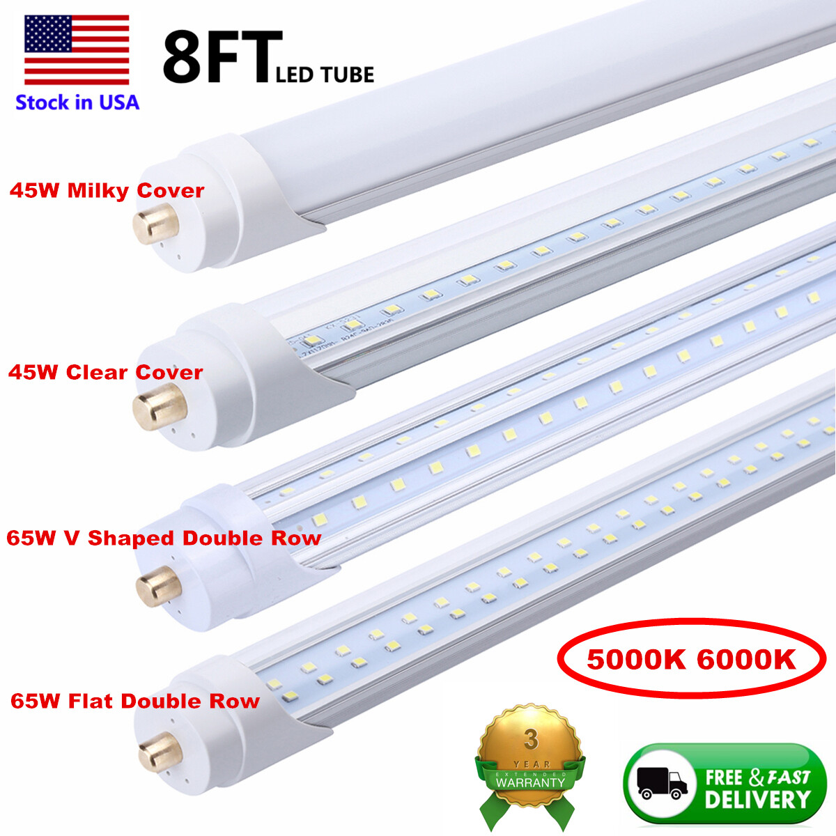 8Foot LED Shop Light Single Pin FA8 8FT LED Tube Light Warehouse Garage LED Bulb
