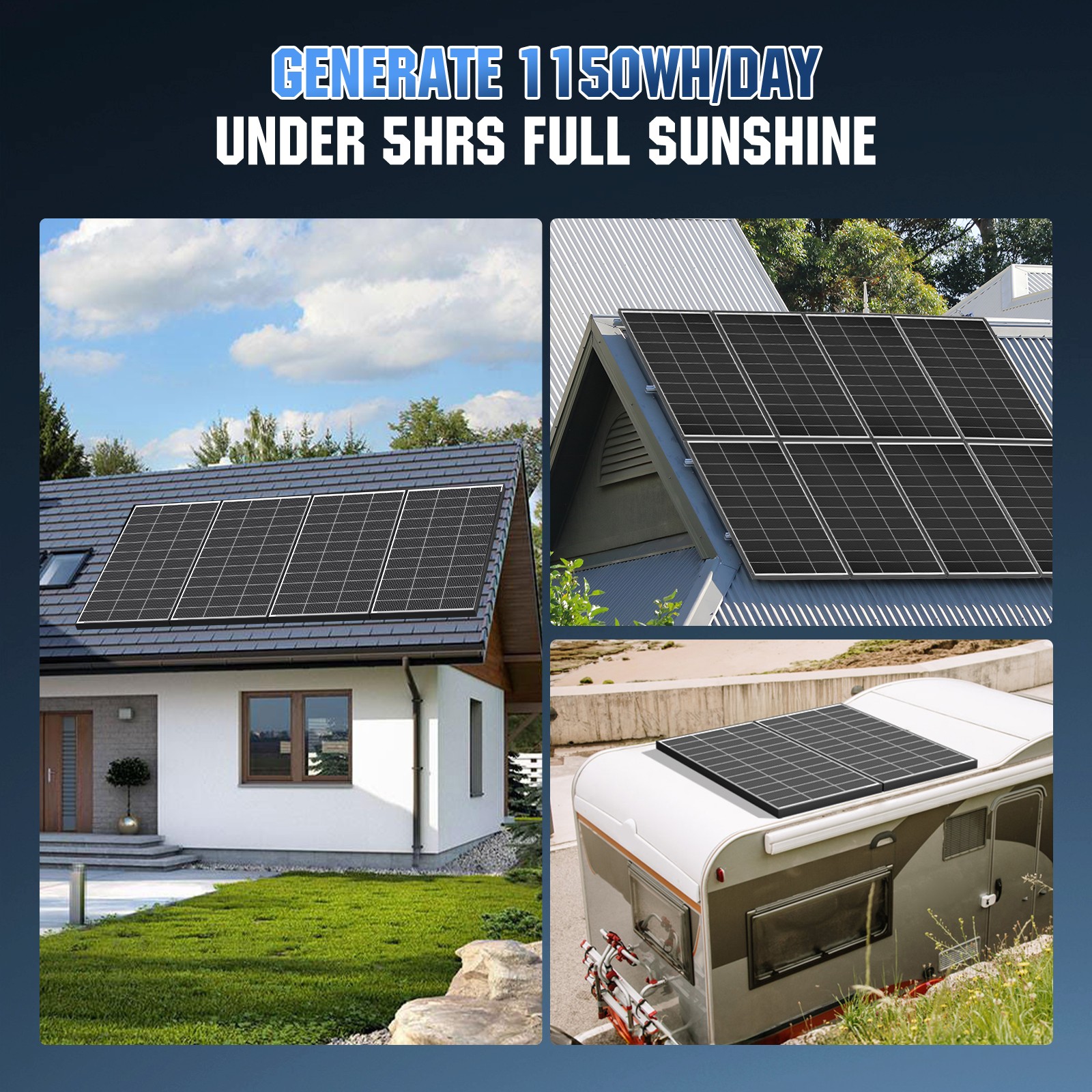 2Pack 200W（400W）N-Type 18BB Bifacial Solar Panel Mono Cell Off Grid Roof RV Boat