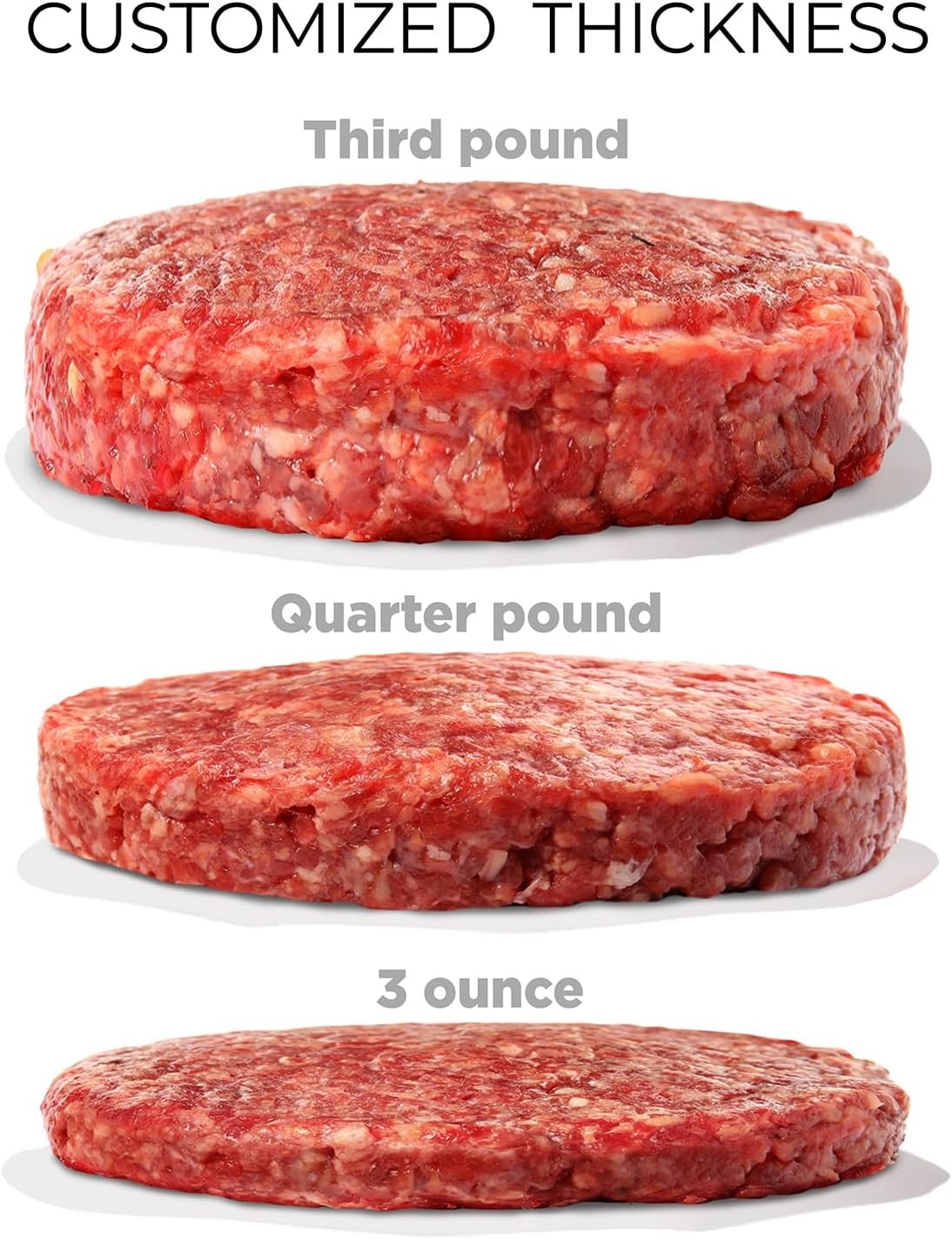 Burger Press Patty Maker Adjustable Thickness 1/4 Lb to 3/4 Lb with Ejector