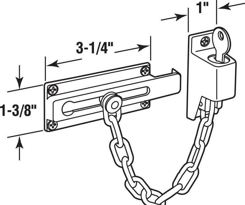 Prime-Line U9912 Die Cast Brass-Plated Keyed Chain Door Guard 3-1/4 L x 1 W in.