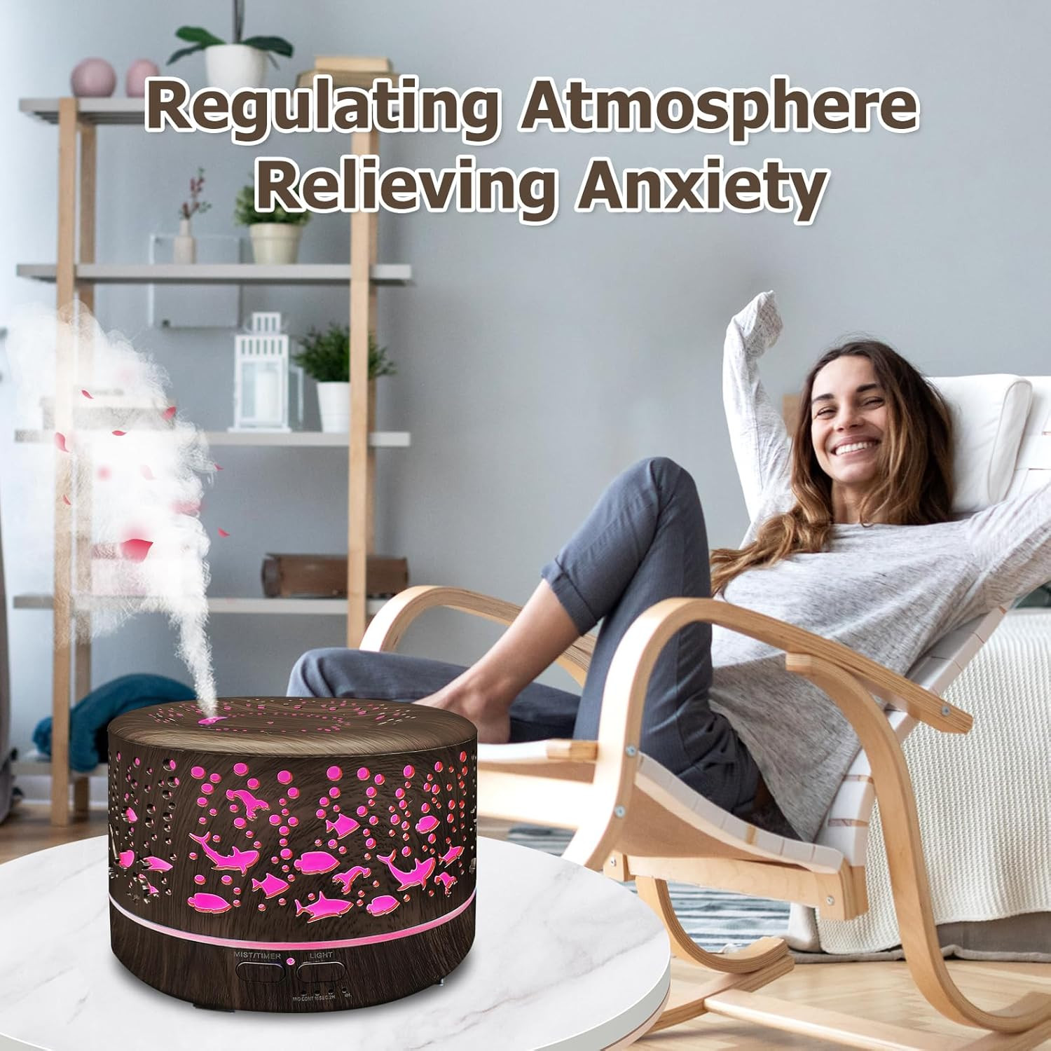Large Essential Oil Diffuser with Remote, 600ml, 7 Colors, Auto Off