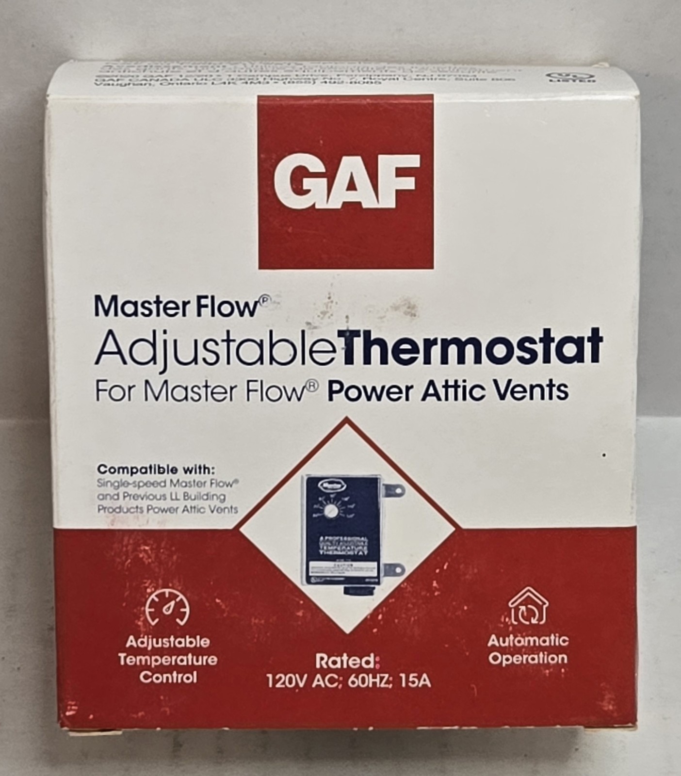 GAF Master Flow PT-6 Adjustable Thermostat For Power Attic Vents- New In Box