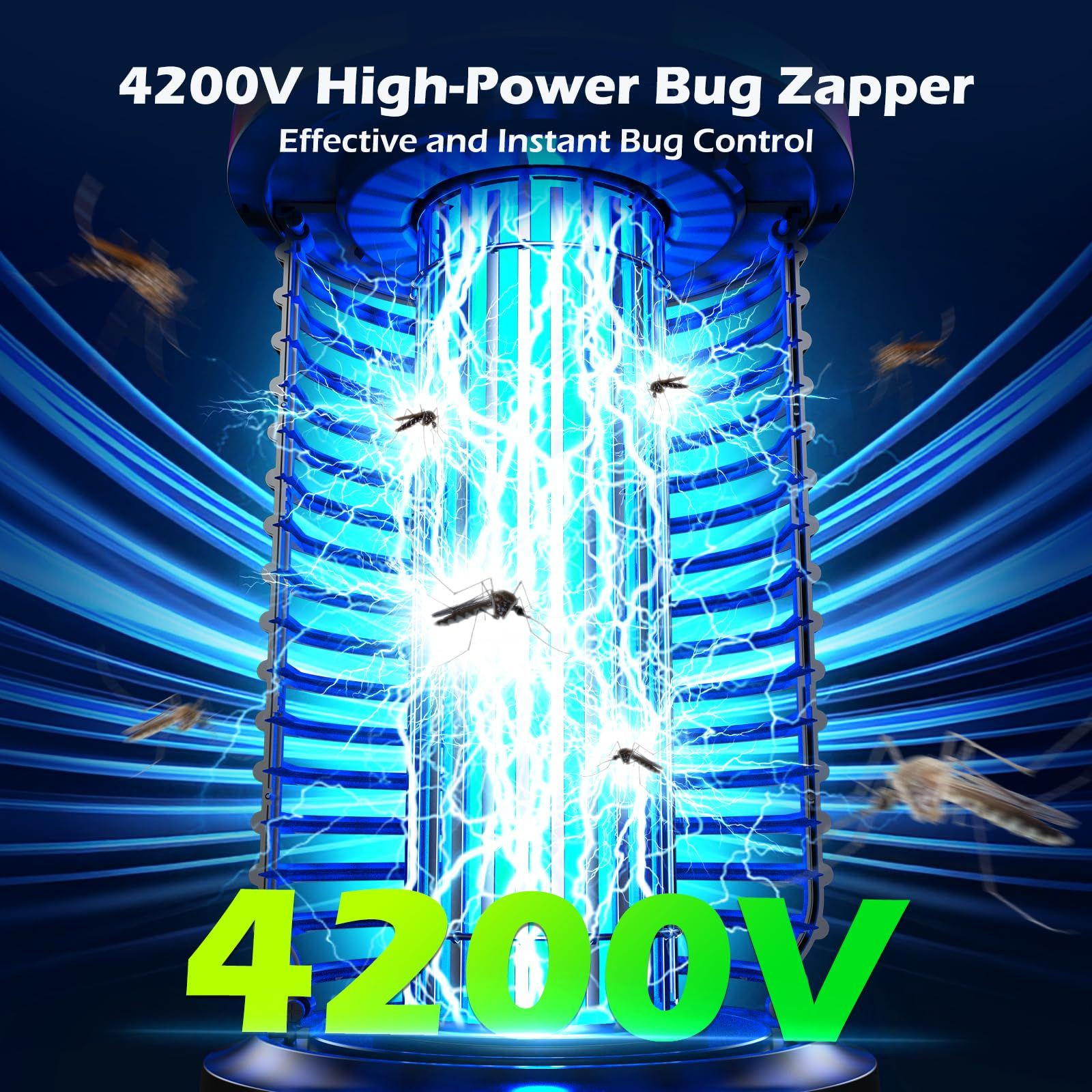 Rechargeable Bug Zapper Outdoor, 4200V Powerful Electric Classic Black