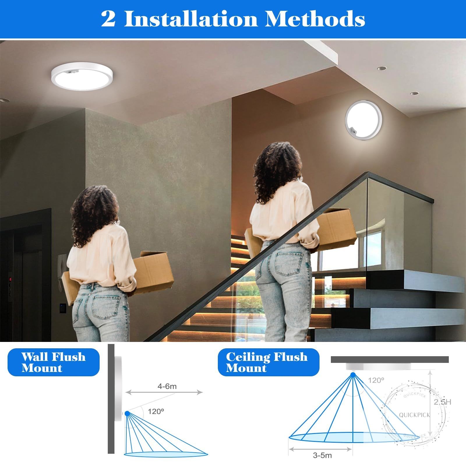 Motion Sensor Ceiling Light Wired, LED Flush Mount Ceiling Light Fixture 18W/