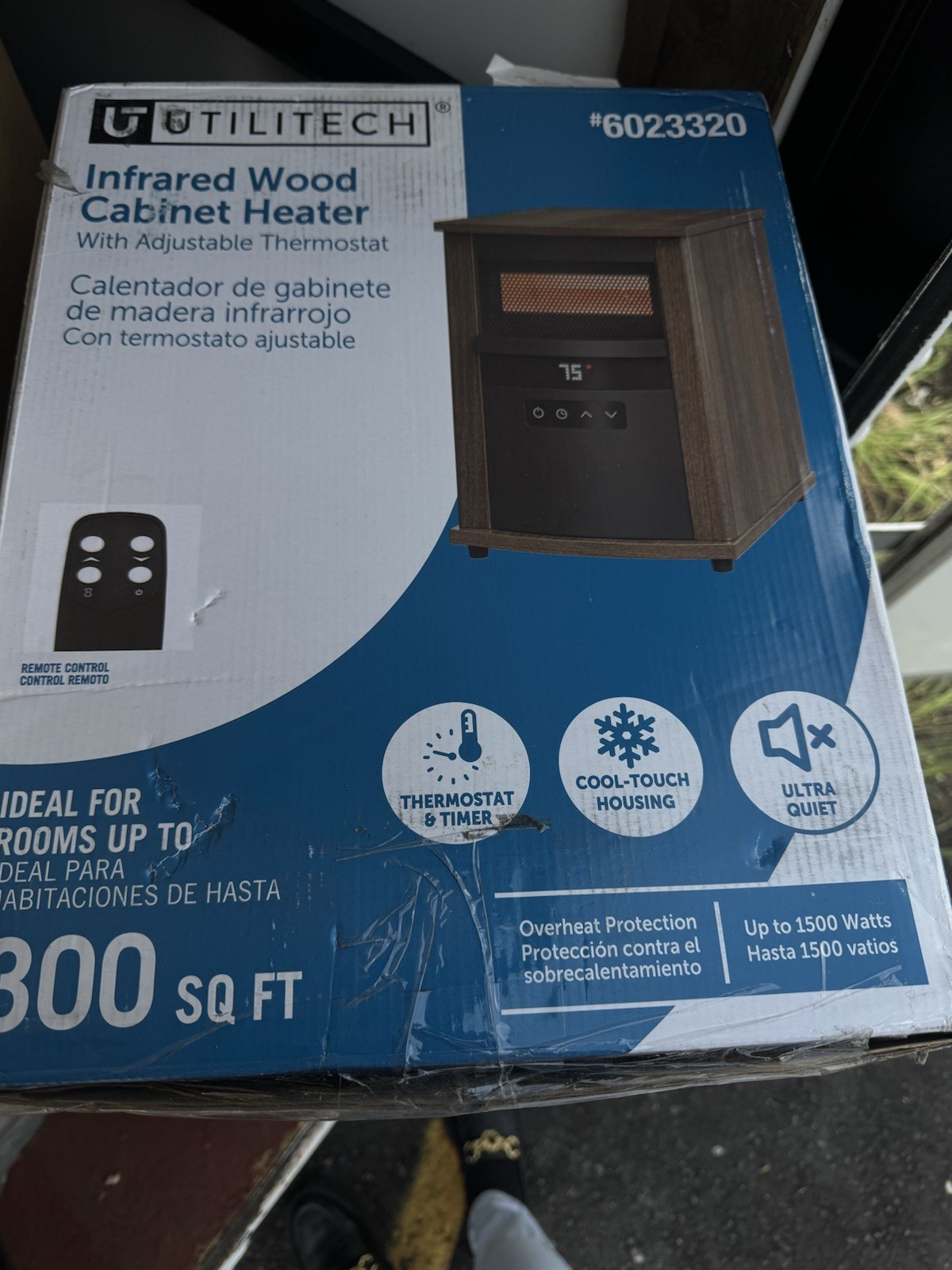 Utilitech Infrared Wood Cabinet Heater 6023320, Remote, 1500W, 300 sq ft, Brown