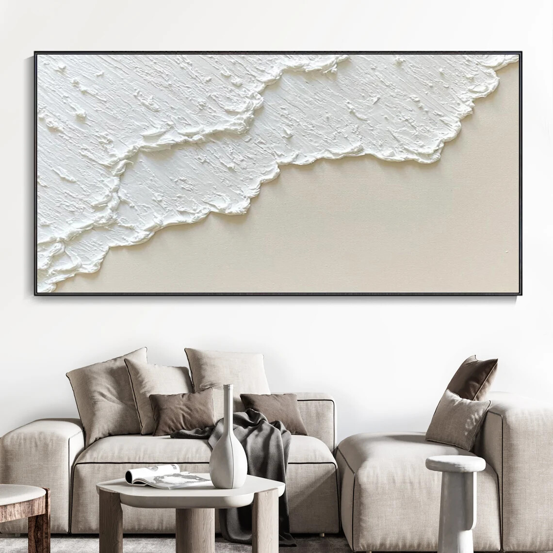 3D White Minimalist Textured Wall Art Canvas Unframed Print Art