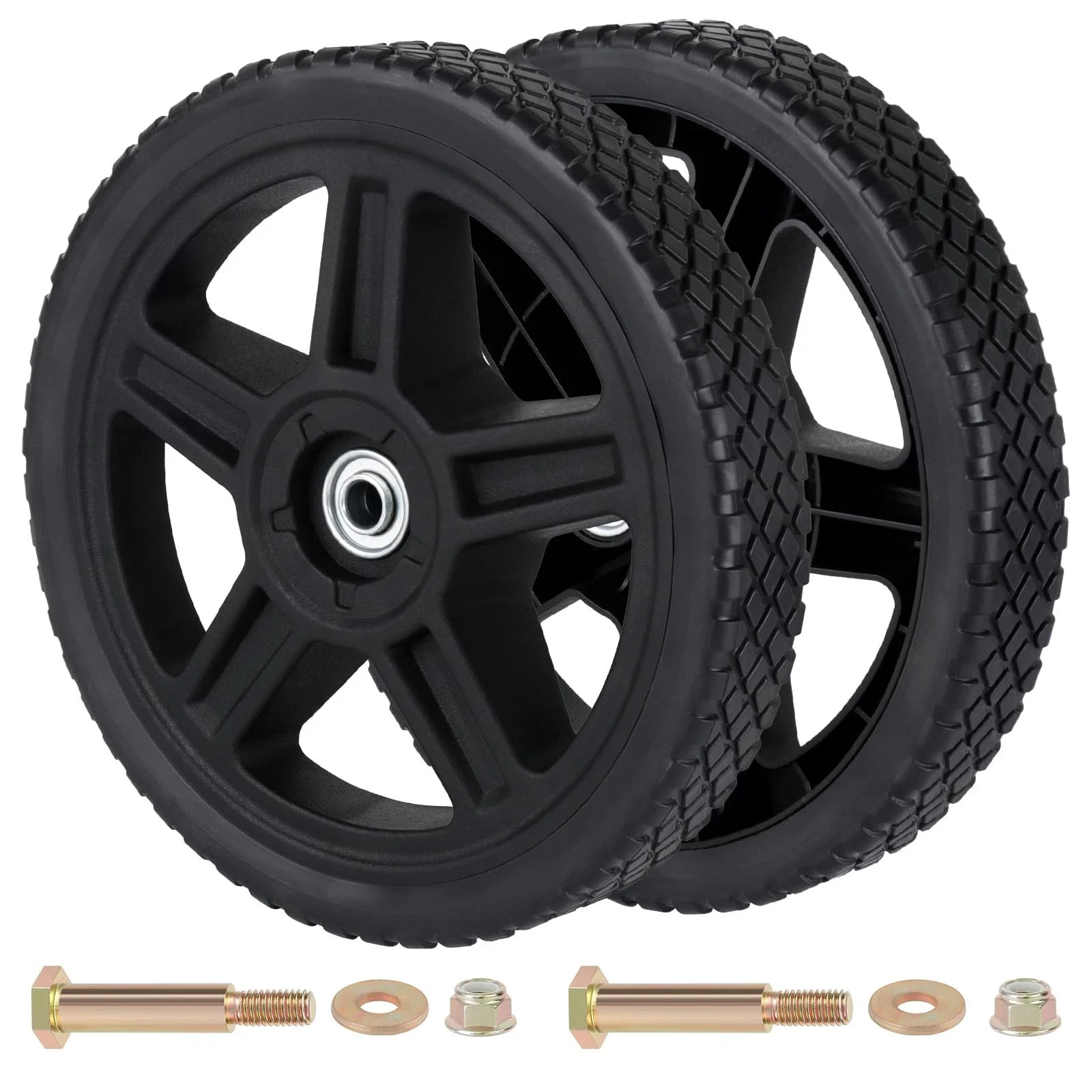CheeMuii 10 Inch Lawn Mower Wheels 2 Pack 10″ Push 10 Inch, Black-2Pack