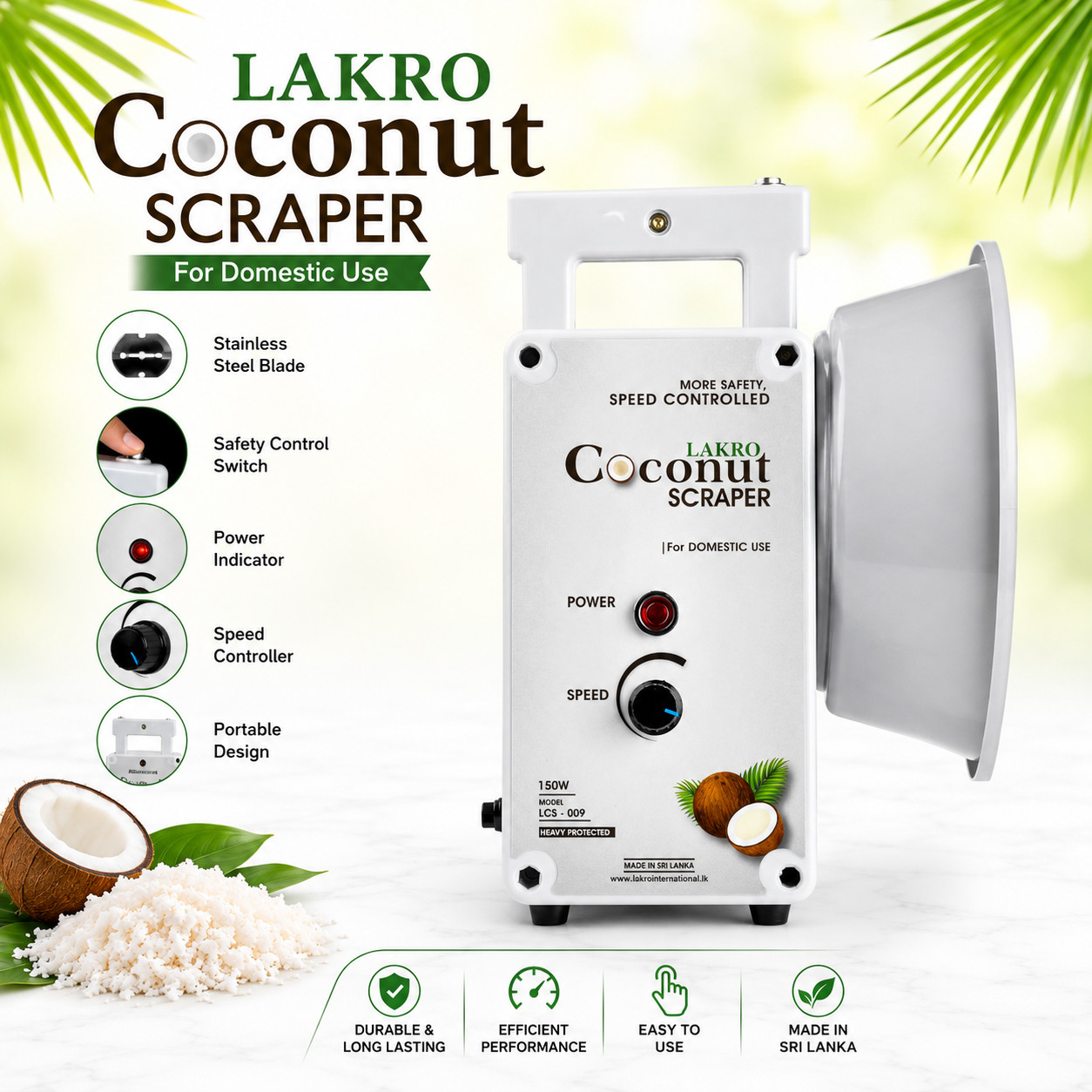 Coconut Scraper 110V 150W Speed Control USA Plug LCS-009 LAKRO BRAND (Electric )