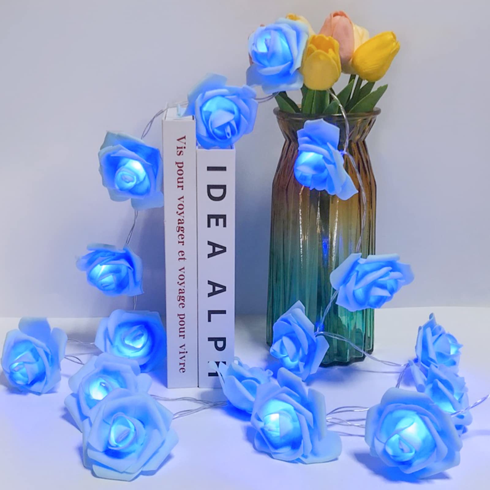 LED Blue Rose Flower String Lights, 6.6ft Light Up Romantic Rose Light, 20 LE…