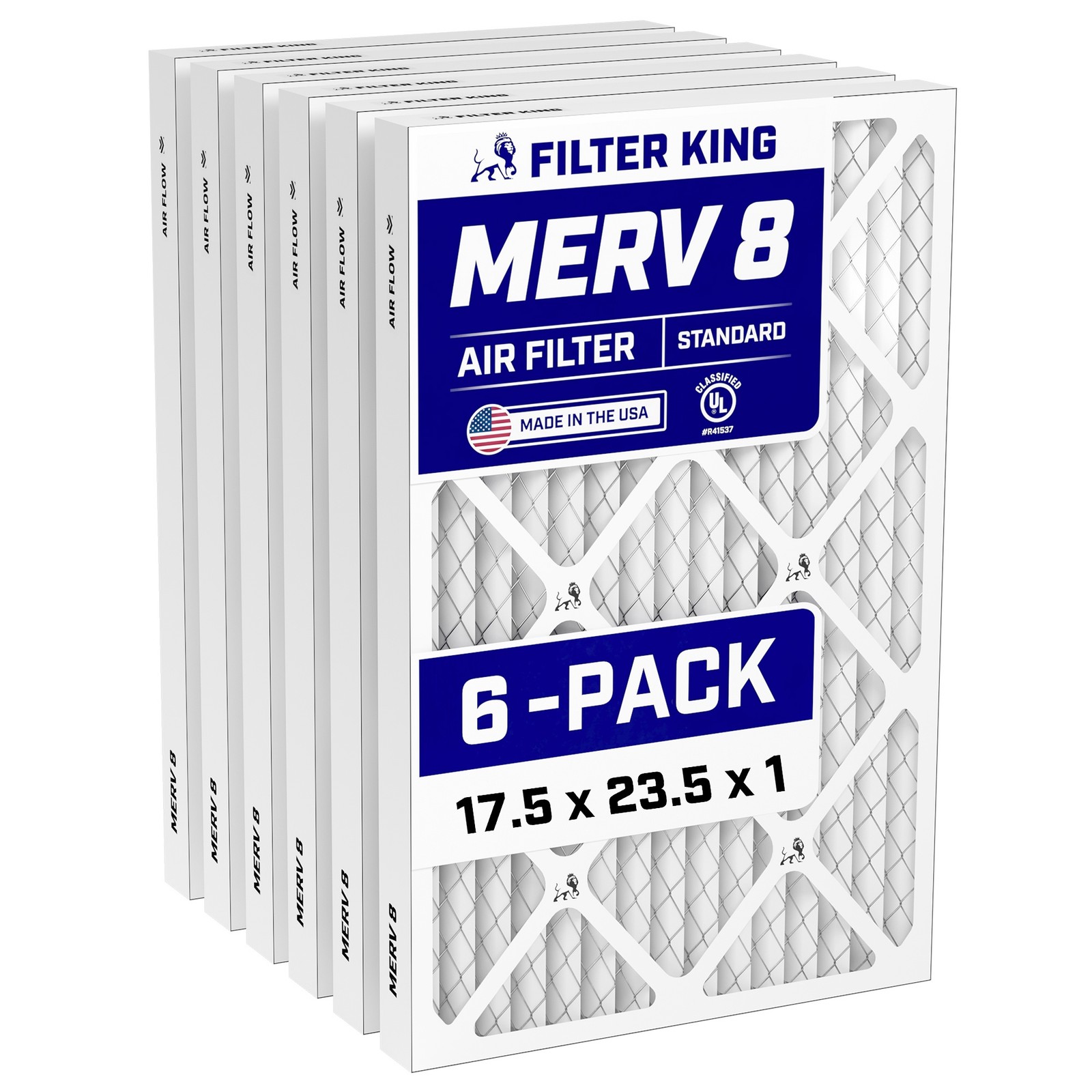 Filter King 17.5×23.5×1 Air Filter 6-PACK MERV 8 Actual Size 17.1 x 23.1 x .75″