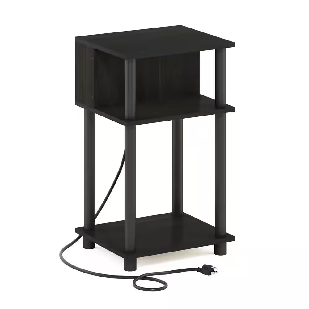 Just 13.39 In. Espresso/Black Rectangle Wood End Table with Charging Port