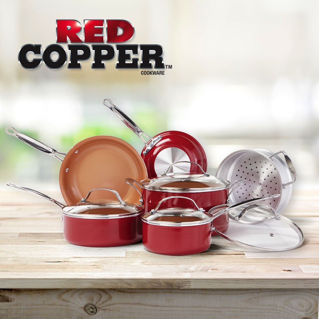 BulbHead (10824) Red Copper 10 PC Copper-Infused Ceramic Non-Stick Cookware Set