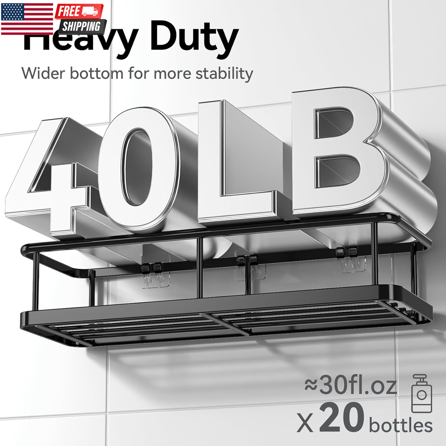 Shower Caddy Adhesive, 100% Rustproof Shower Organizer with Soap Holder, Large C