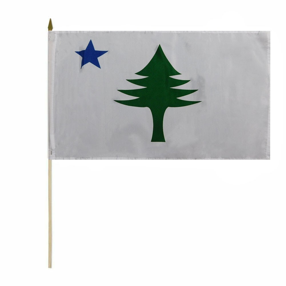 3 Pack Maine Proposed 12×18 12″x18″ Stick Flag Wooden Staff 100D