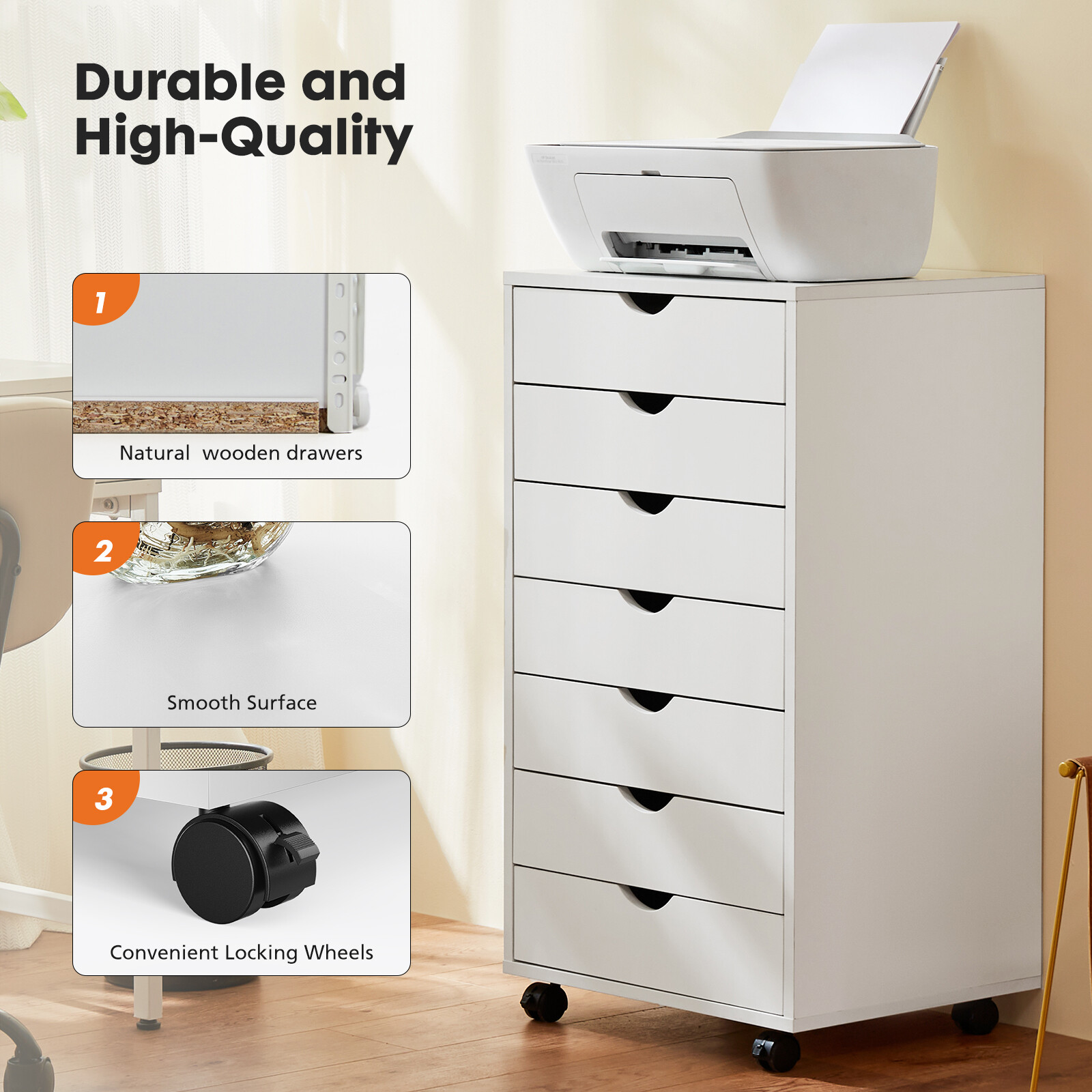 Office Document Drawer Cabinet, 5 Drawers/7 Drawers, Movable Storage Cabinet