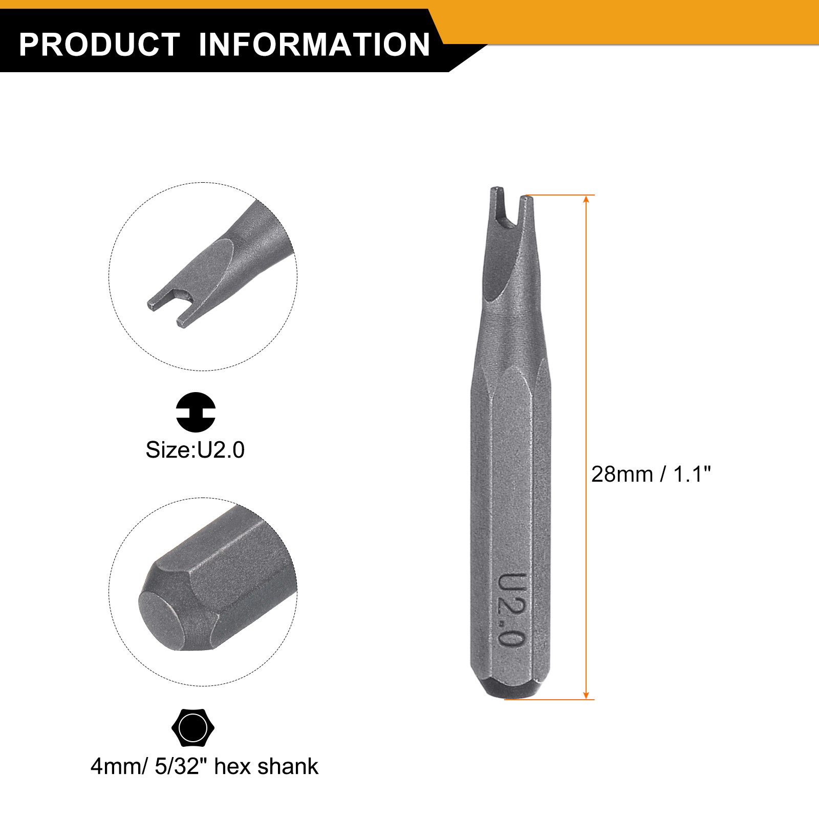 3pcs 2.0 Magnetic U-Type Screwdriver Bit 5/32″ Hex Shank 28mm Length S2 Steel