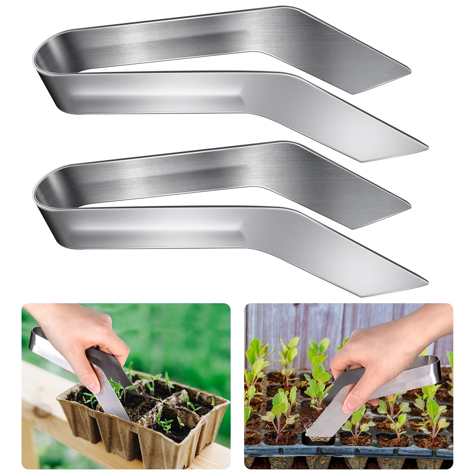 2 Pcs Seedling Transplant Tongs- 6.7 Inch Stainless Steel Gardening Plants