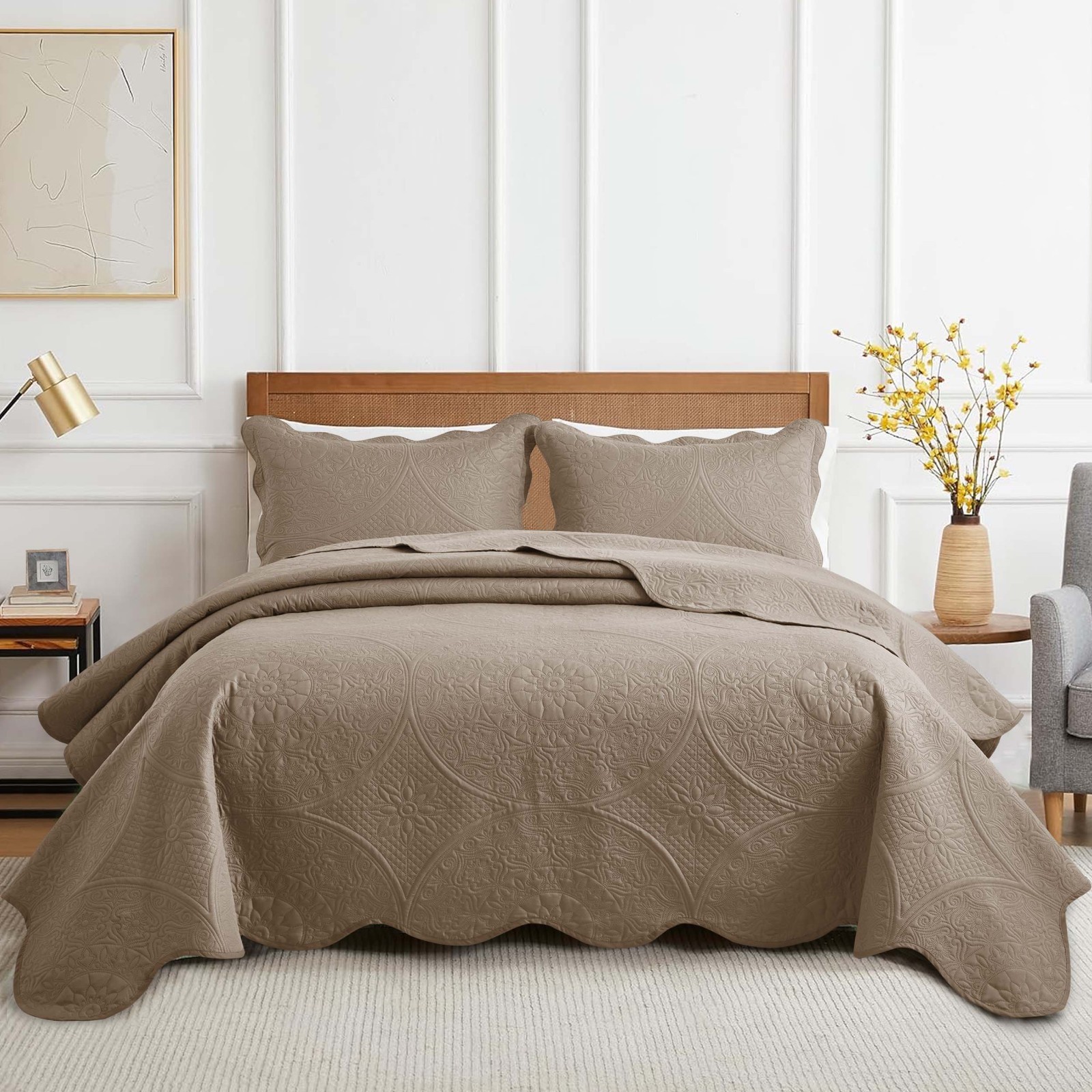 Embossed Floral Bedspread Set Soft Reversible Coverlet Quilt Bedding Sets Queen