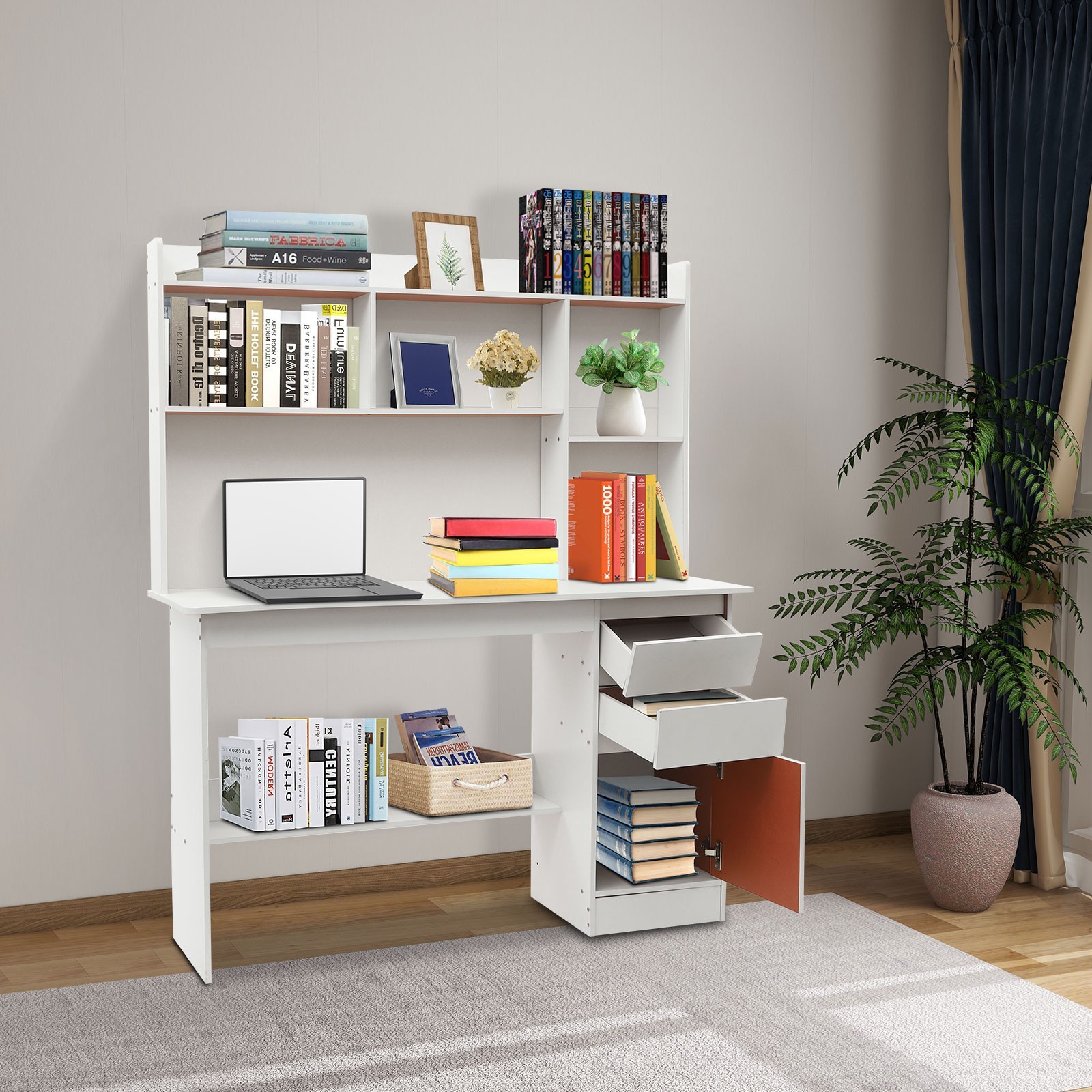 Computer Desk with Bookshelf, 2 Drawers & Cabinet Home Office Workstation 47.2in