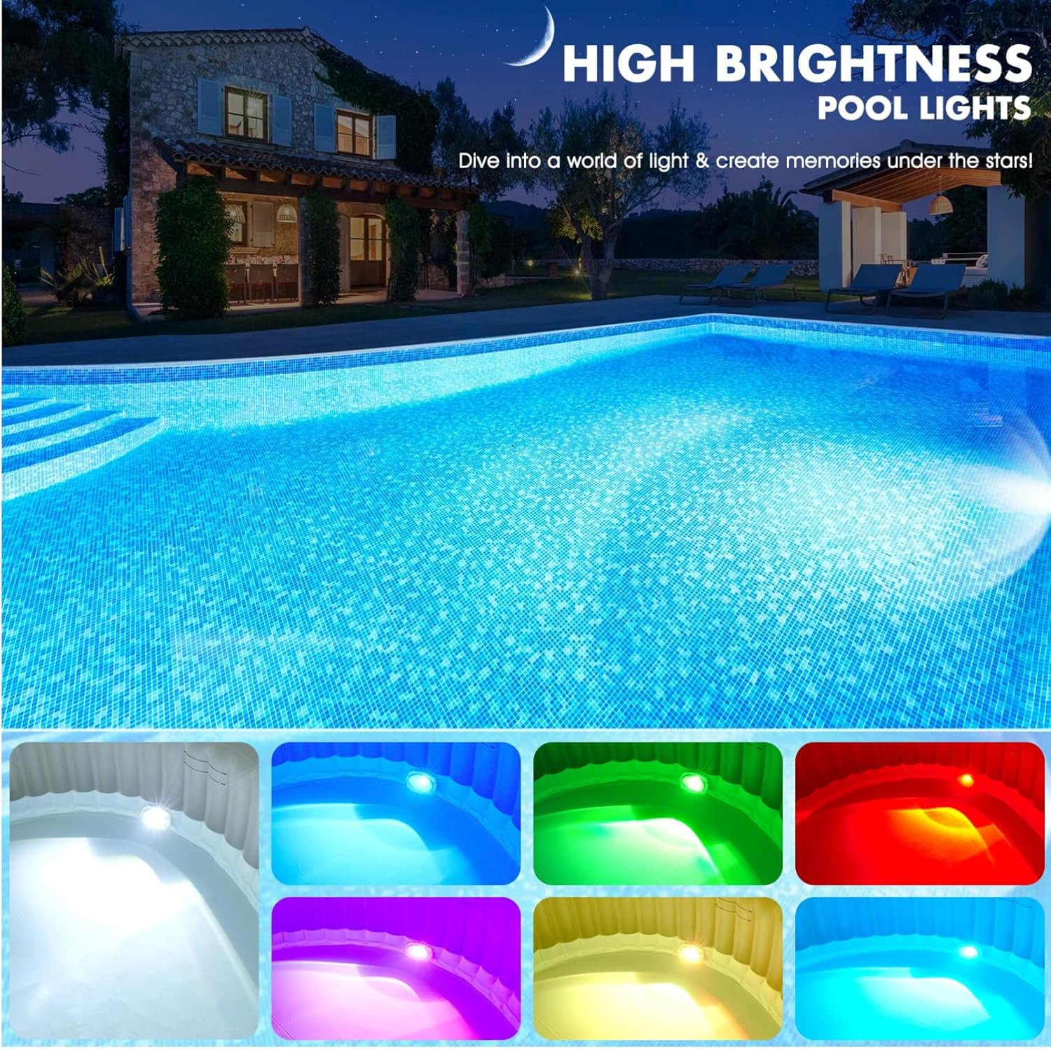 Rechargeable Submersible Pool Lights with Remote, 5000Mah Underwater Led Pool Li