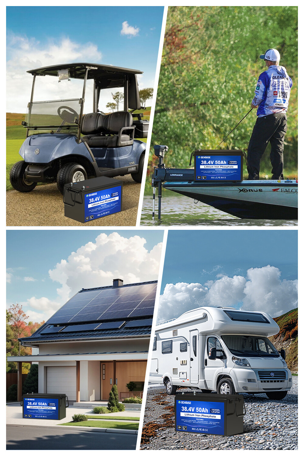 36V 50Ah Lithium Golf Cart Bluetooth Battery Smart Monitor Trolling Motor Solar