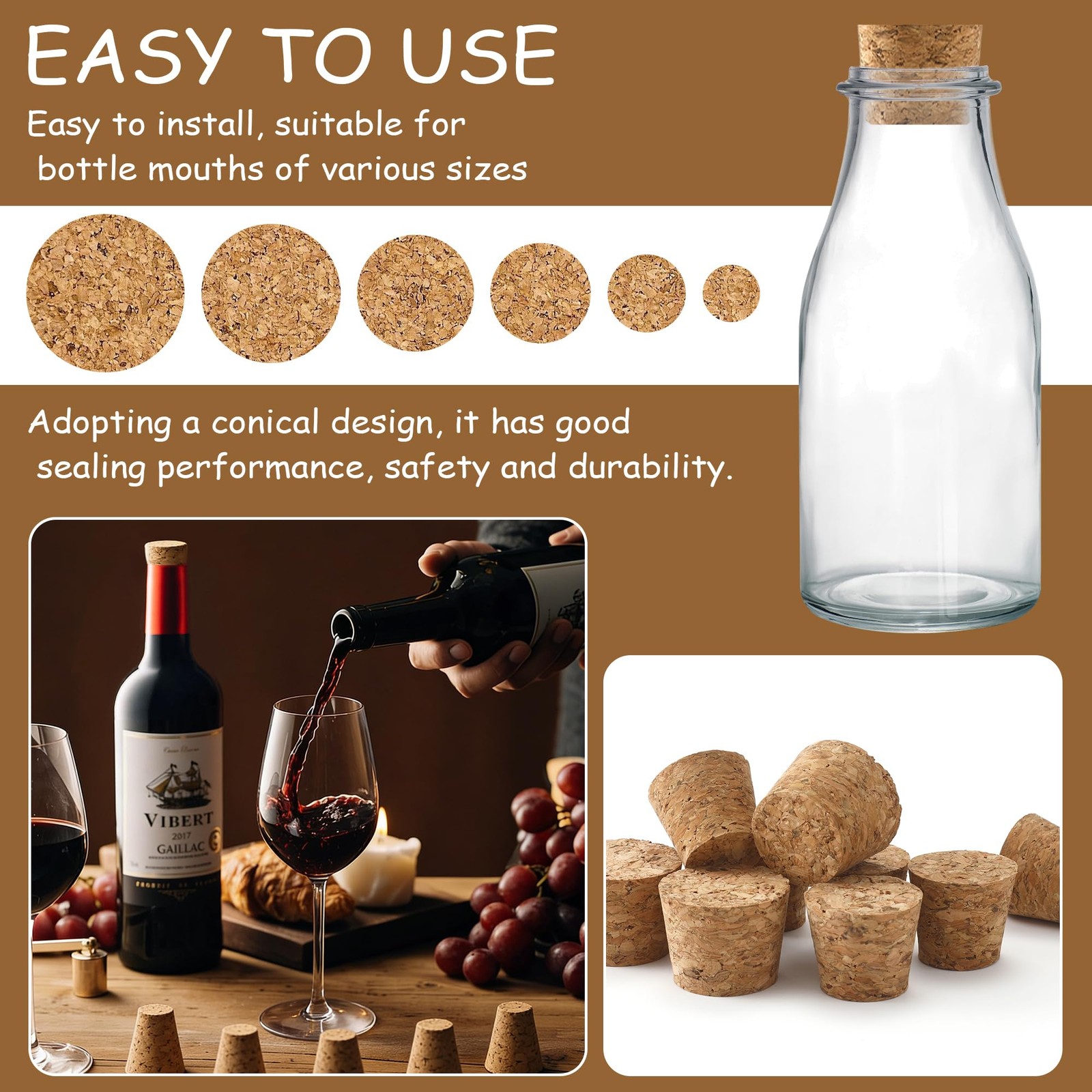 30PCS Natural Corks Stoppers, Assorted Sizes Cork for Bottles, Soft Wood Tape