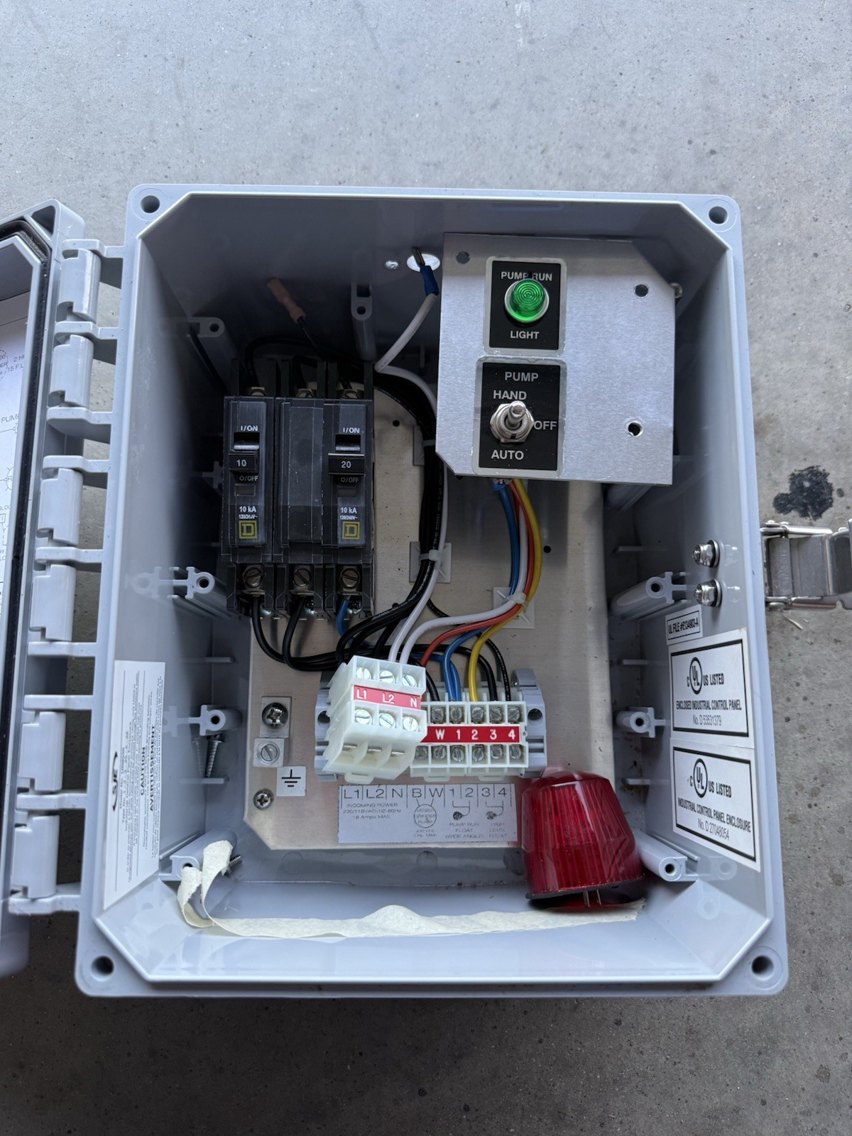Septic Control Panel with Alarm Light Bulb Electrical Breaker Switch New 240v