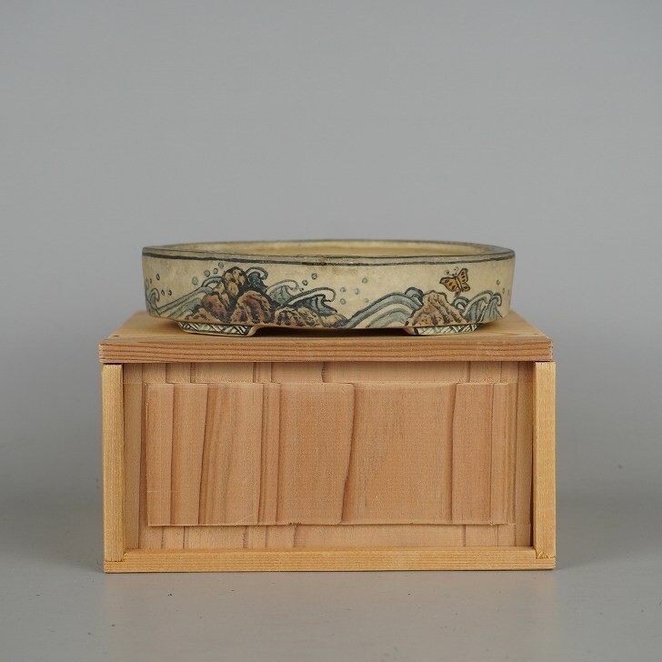 Kuwazu Kouseki Japanese Bonsai Pot Oval Landscape 14.3cm (5.6in) Pre-loved