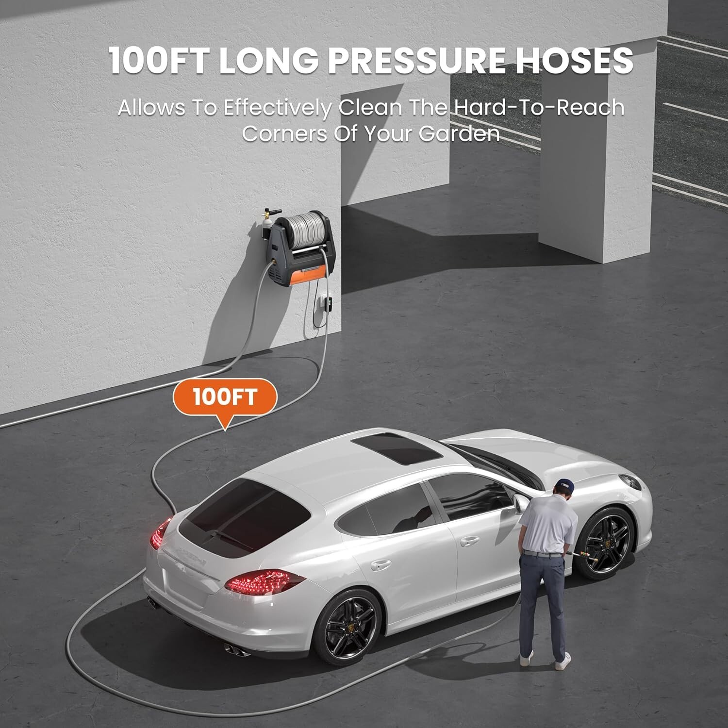 Giraffe Tools Max 3700PSI Electric Power Pressure Washer 100FT Retractable Hose