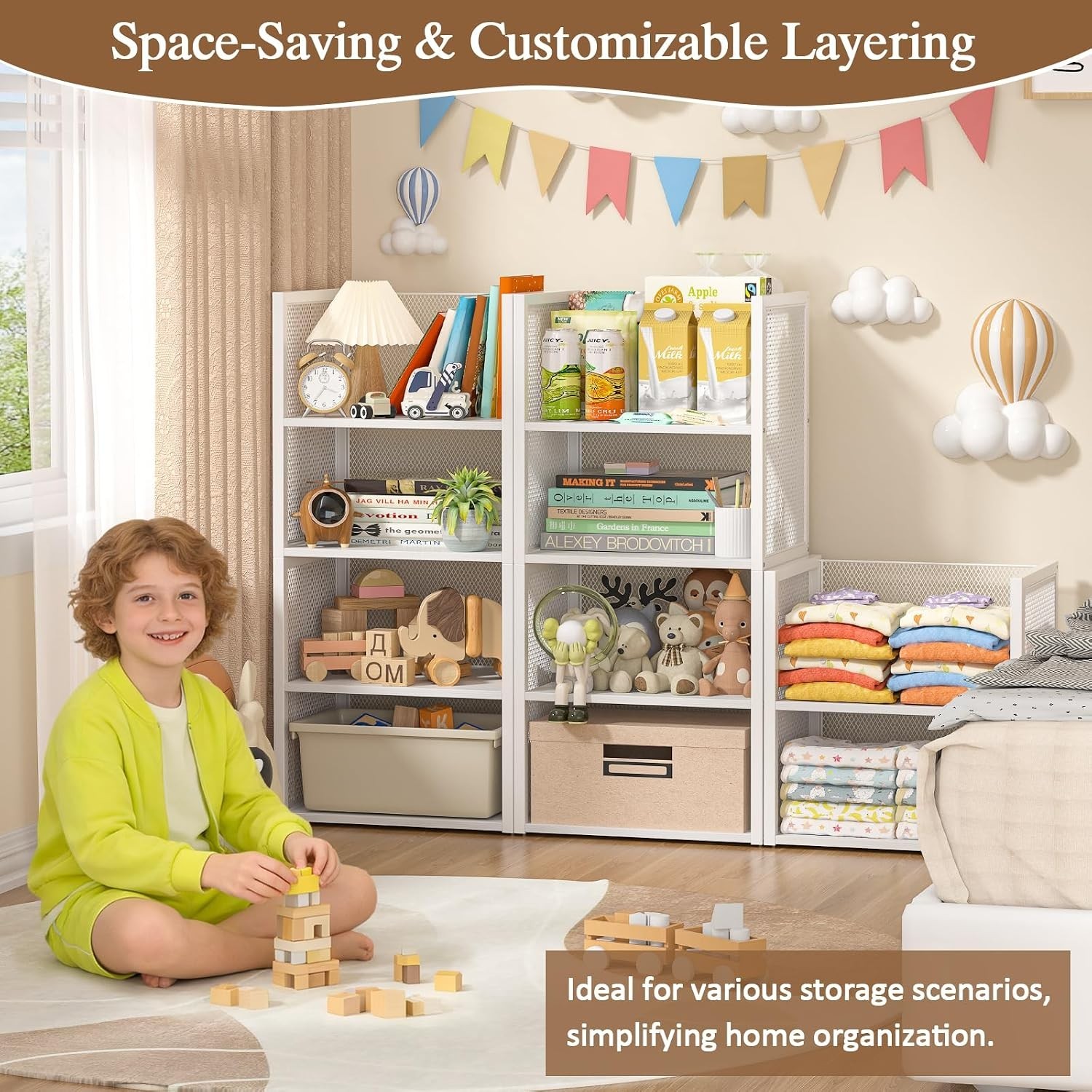 4-Tier Stackable Closet Organizers and Storage Basket, Wire Clothes Shelf Org…