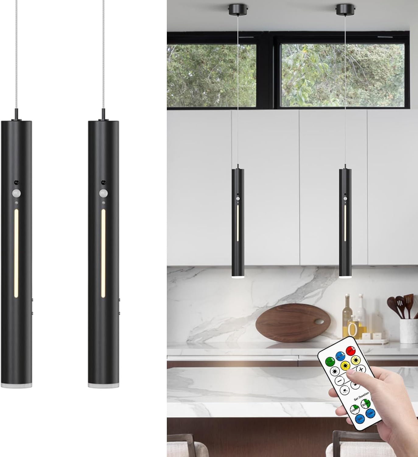 Rechargeable Pendant Light,Battery Operated Hanging Light with Remote,Wireless M