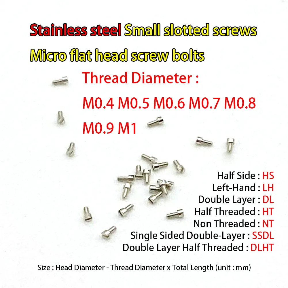 5pcs M0.8 M0.9 M1 Stainless steel slotted micro screws Flat head small screw