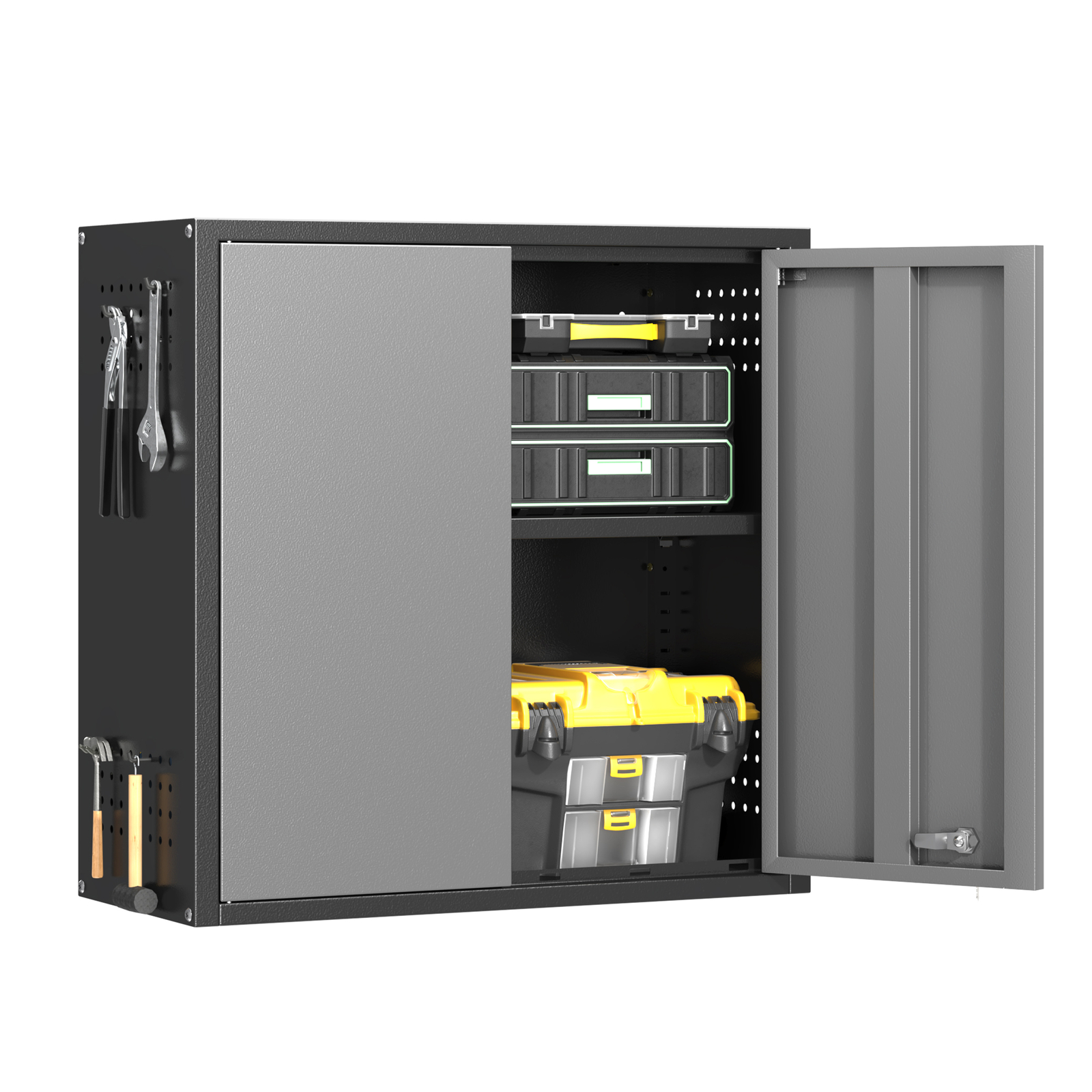 Metal Storage Organizer Adjustable Shelf Garage Lockable Wall Cabinet Storage