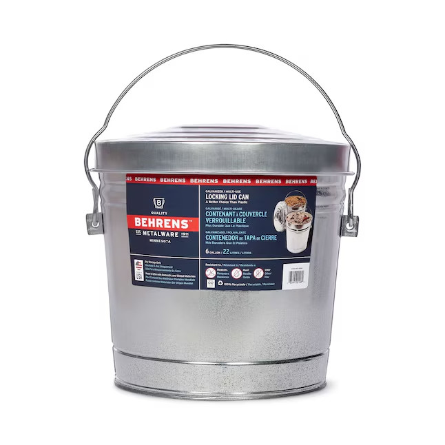 Behrens 6 Gallon Galvanized Steel Indoor/Outdoor Detached Lid Trash Can