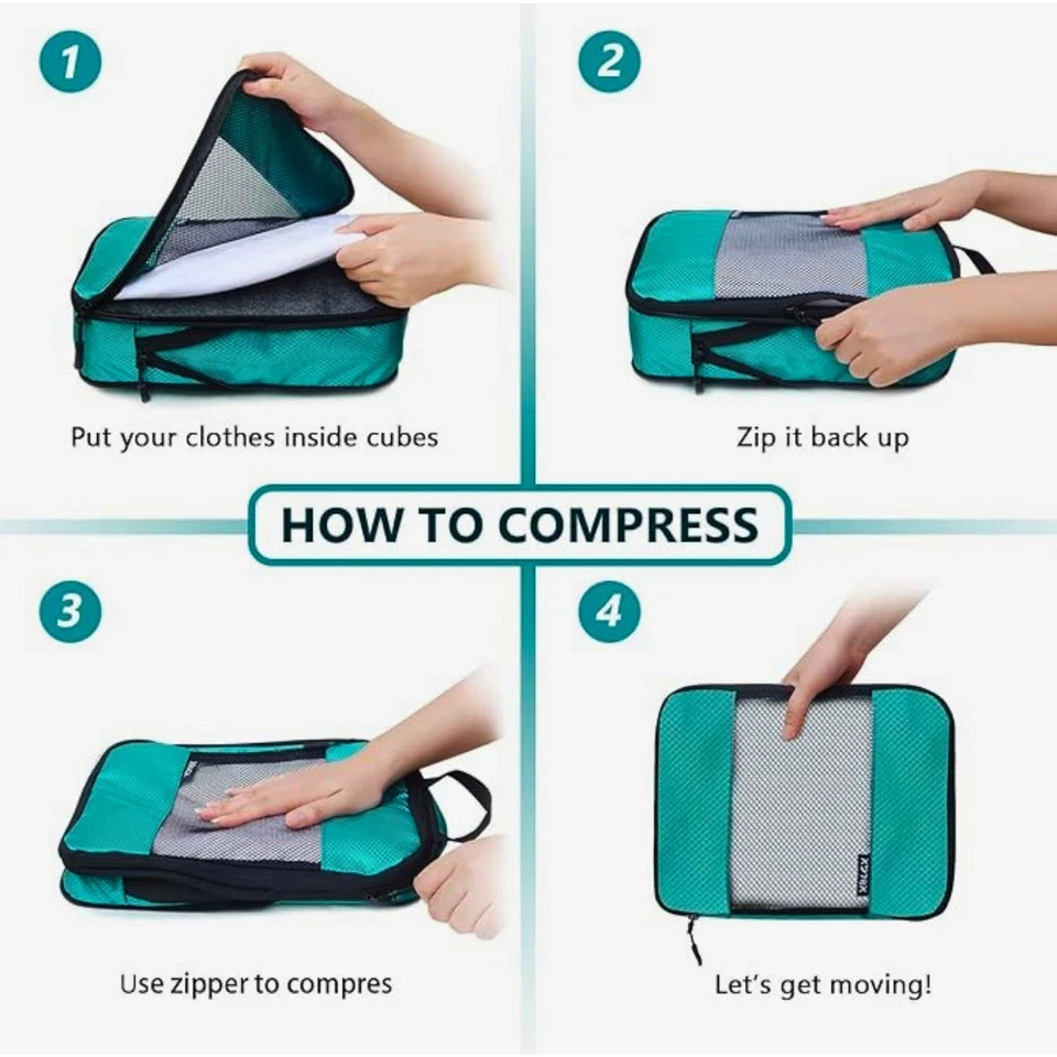 Compression Packing Cubes Set – 5 Lightweight Travel Organizer Bags