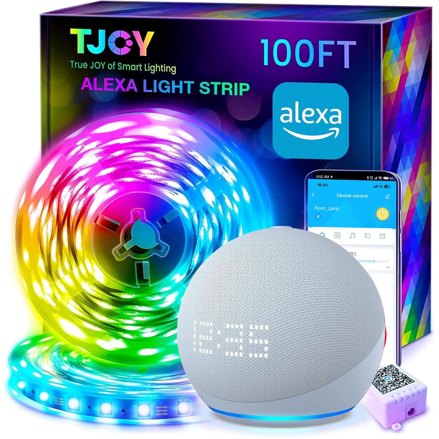 TJOY 100ft Smart Led Strip Lights for Bedroom Work with Alexa RGB Color Changing