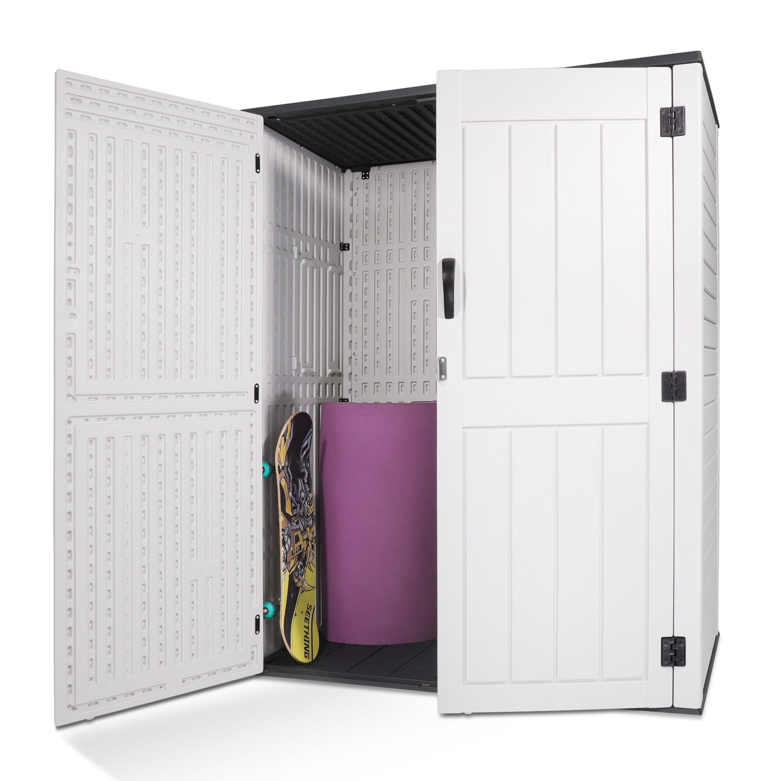 52 Cu.Ft Outdoor Storage Box Horizontal Resin Patio Garden Shed w/ Lockable Door
