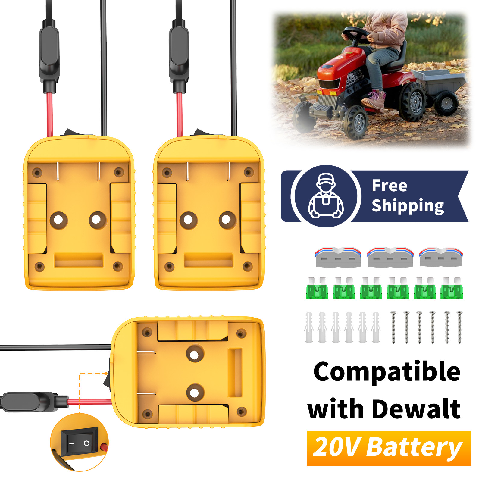 3-Pack 20V To 12V Power Wheel Adapter Compatible with Dewalt 20V Battery