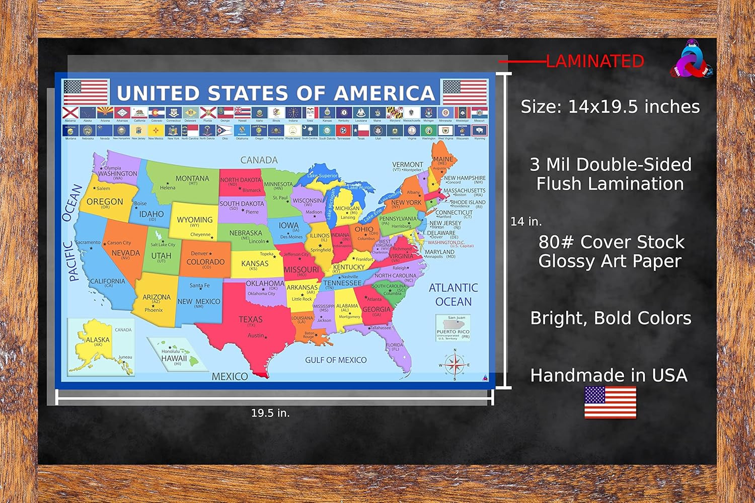 United States Map with State Flags Poster – Laminated 14X19.5 In. – Educational