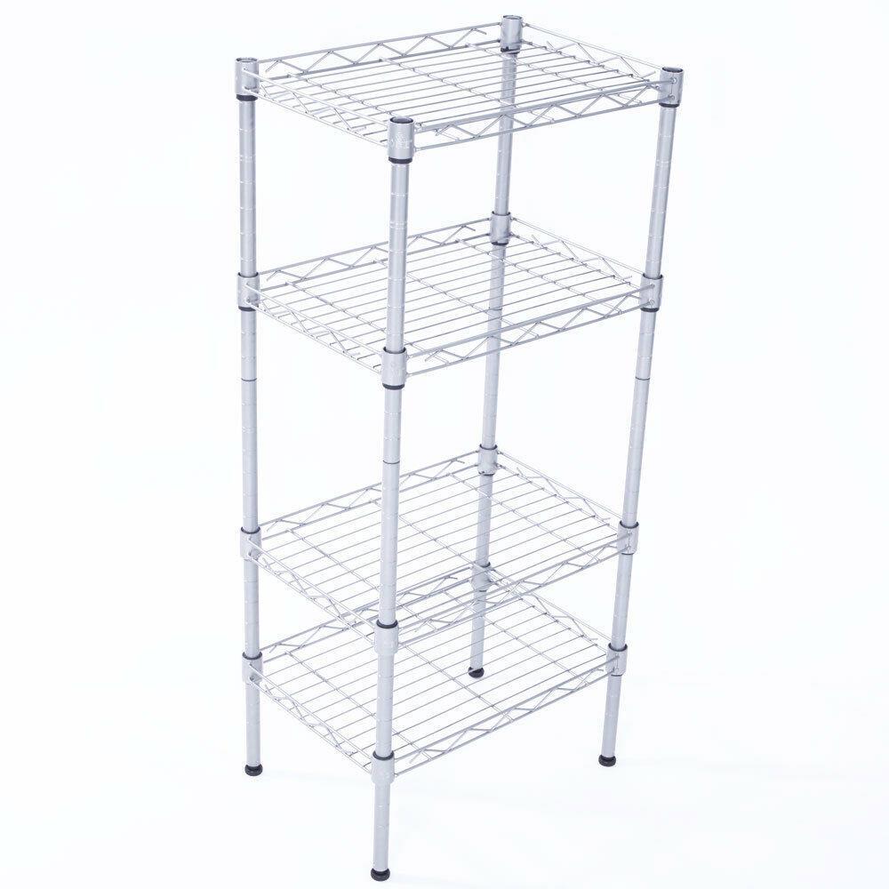 New Practical Modern Rectangle Carbon Steel Metal 4-Shelf Storage Rack Silver