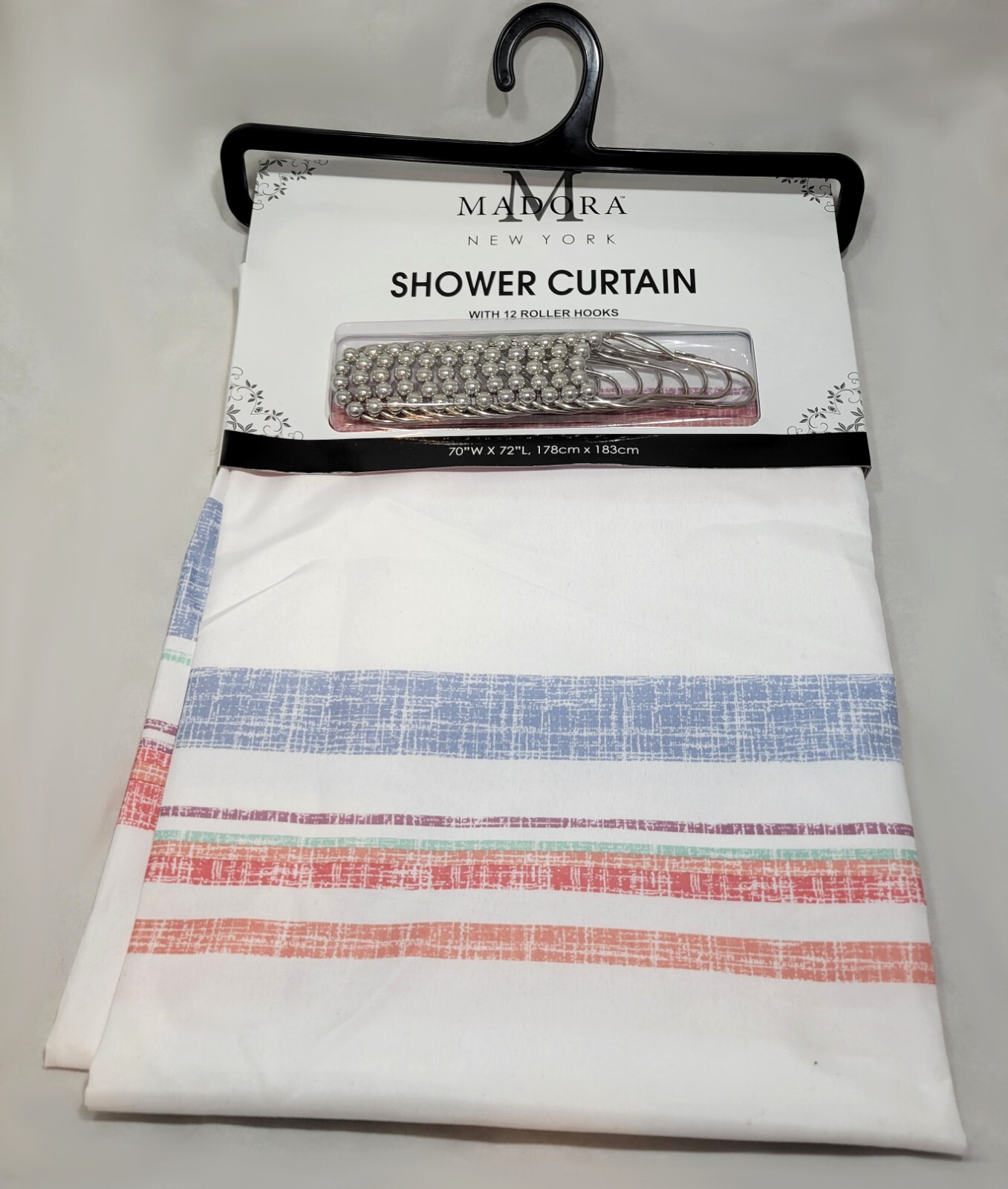 Madora New York Shower Curtain 12 Hooks Blue Red Stripe Rustic 72″ L x 70″ W